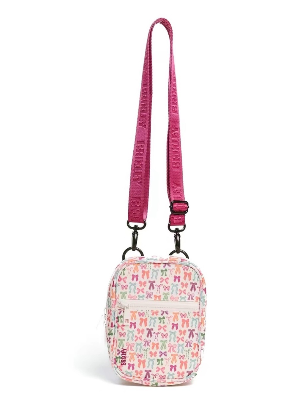 Pink Bow-Print Crossbody Camera Bag with Adjustable Strap